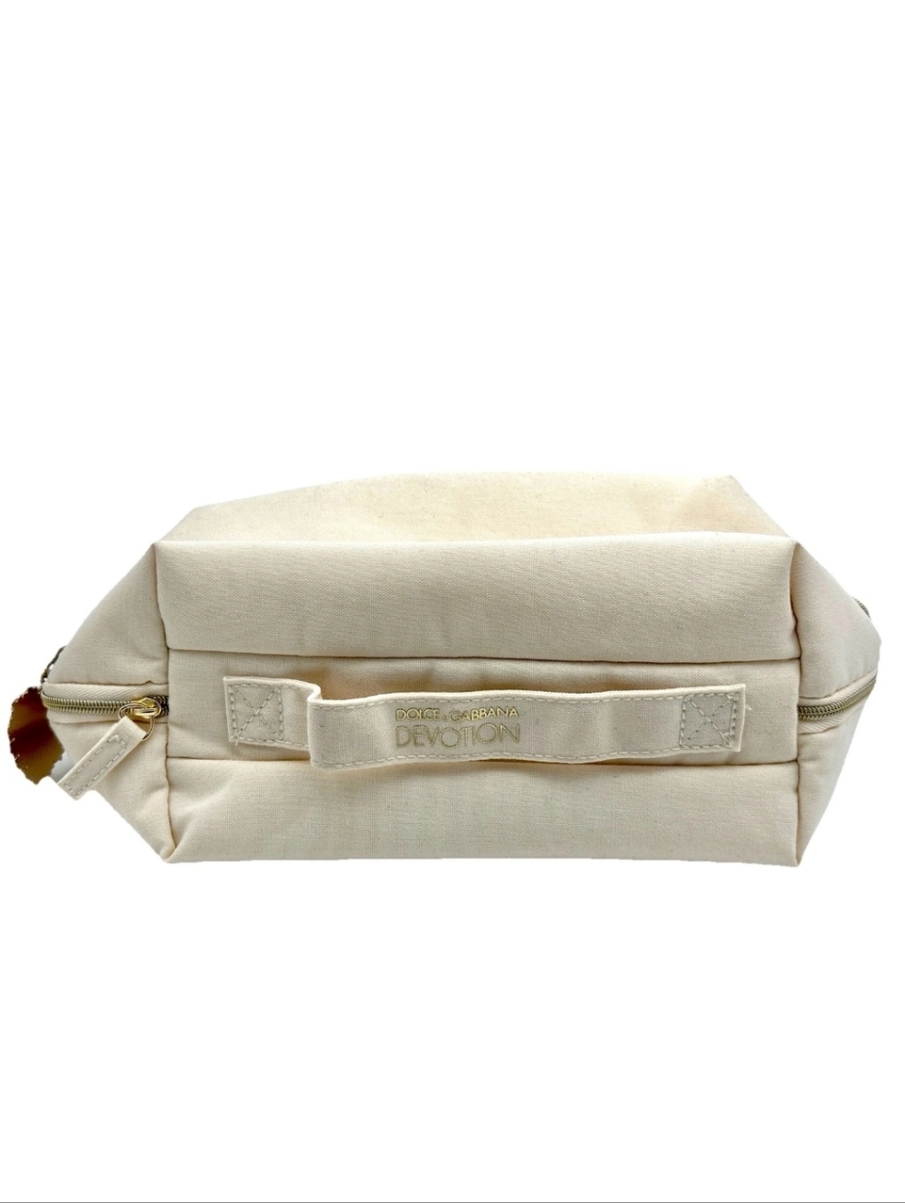 New Dolce & Gabbana Devotion Cream Makeup Clutch Zip Pouch Bag W Heart Charm - Picture 3 of 7